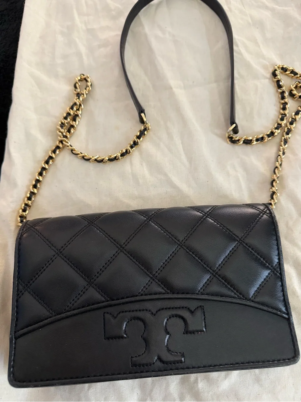 Tory Burch Quilted Leather Savanah Chain Wallet / Mini Pursue Black NWT